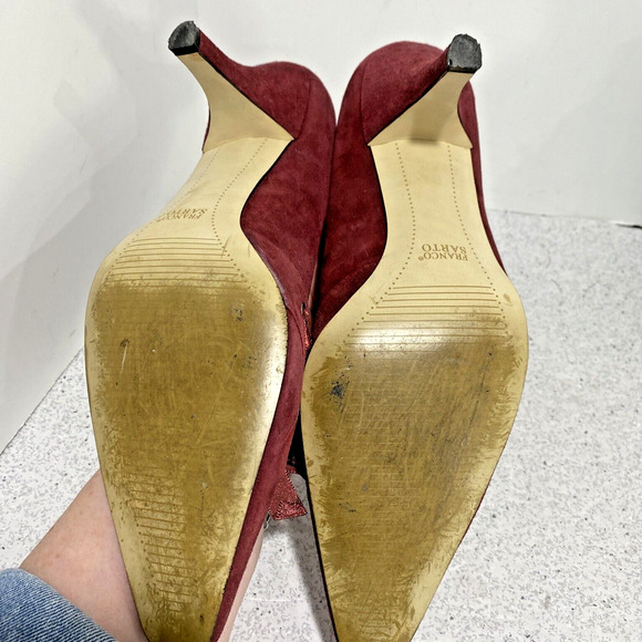 Franco Sarto Impala burgundy suede leather pumps high heels bow details US 8.5M - Picture 8 of 11